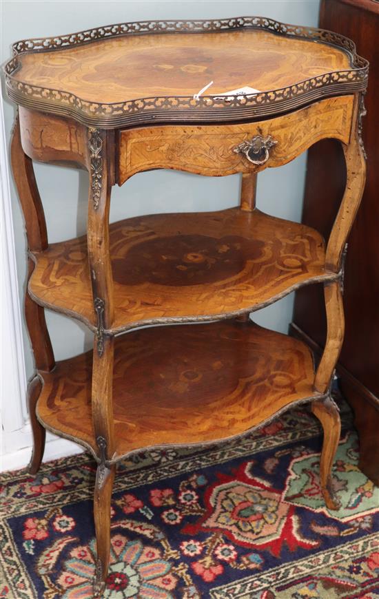 A late 19th century French marquetry etagere H.82cm